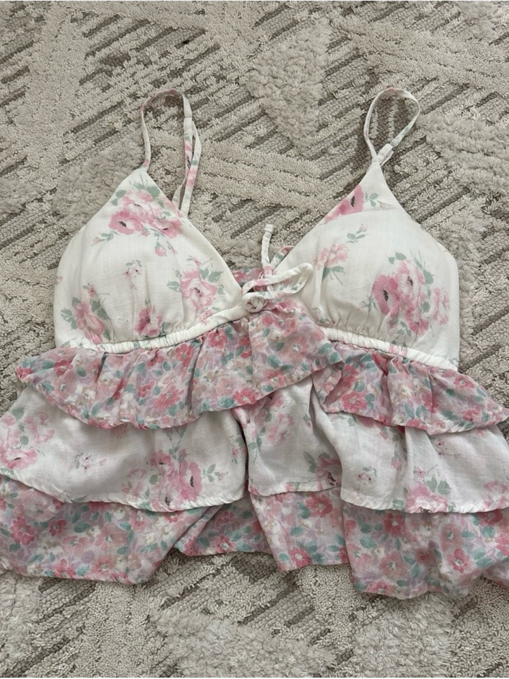 Hollister Floral Ruffled Cami Babydoll - White & Pink